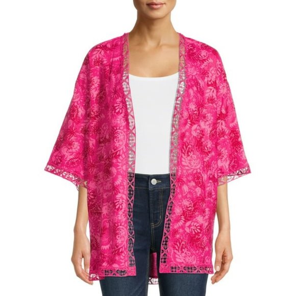 The Pioneer Woman Three Quarter Sleeve Duster Top with Crochet Trim NWT - Picture 3 of 5